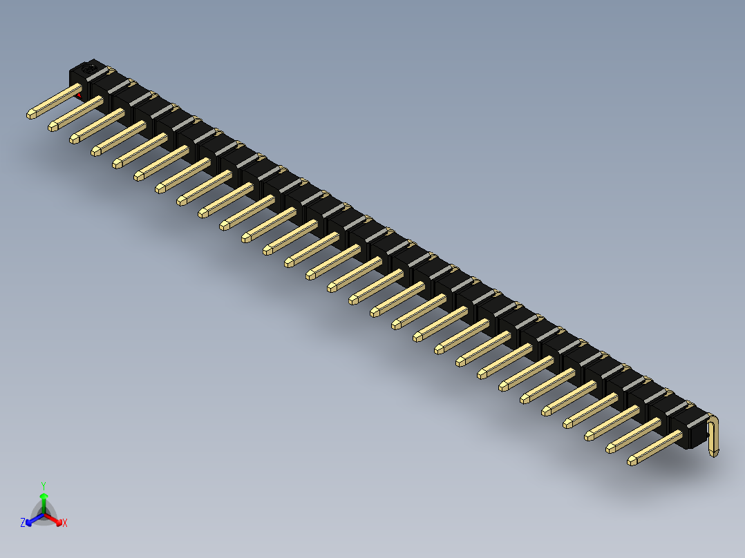 彩色公排针 100mil 2.54mm 系列-DS1022_black_1x29p_100mil_TypeD_rev1.0正等轴测图