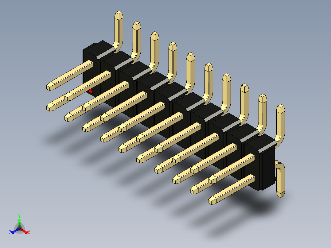 彩色公排针 100mil 2.54mm 系列-DS1022_black_20p_100mil_TypeSMT_rev1.0正等轴测图