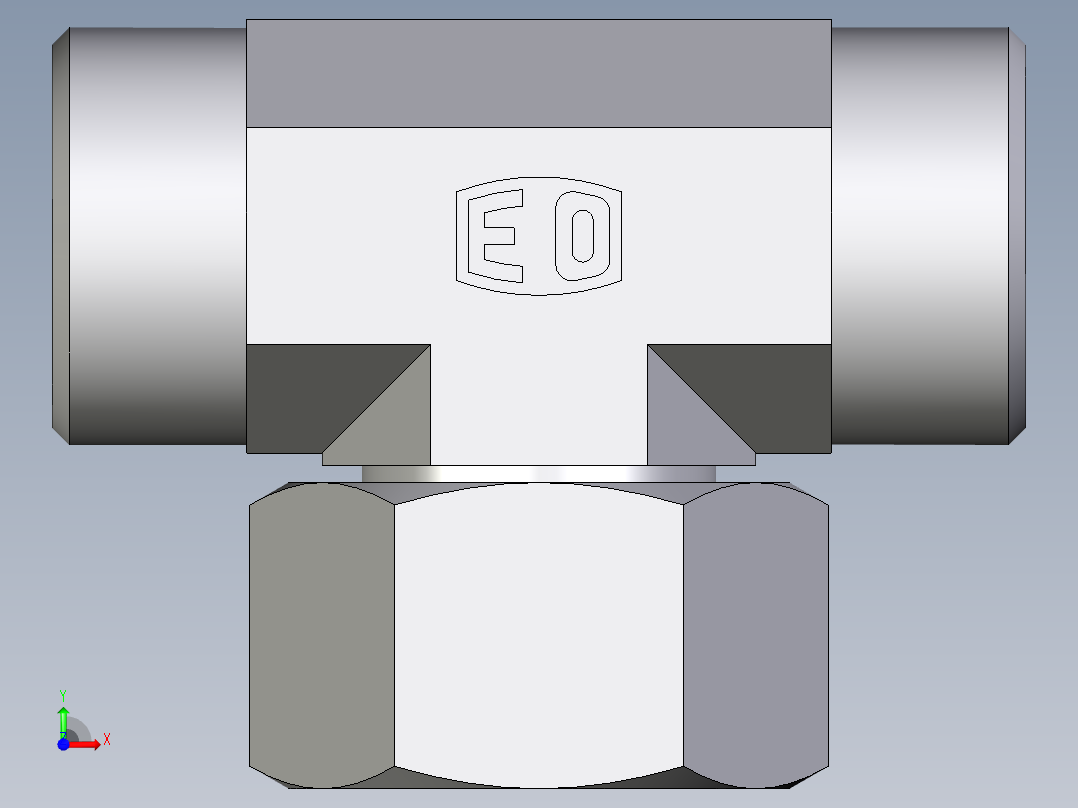 卡套式工业通用硬管接头EO_Swivel_nut_branch_tee_ET22LOMDCF前视图