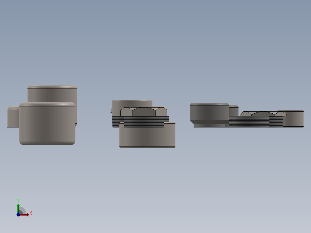 螺纹联轴器、凸台、盖、联轴器、插头和衬套前视图
