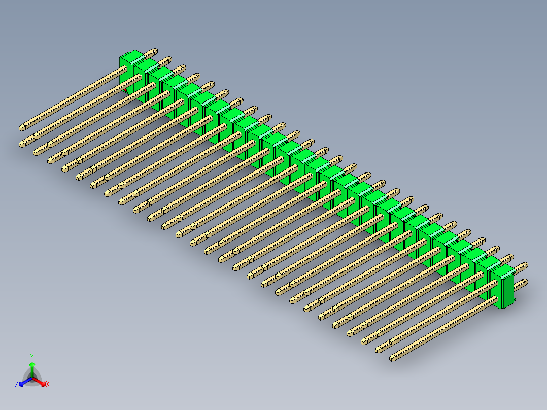 彩色公头100mil（2.54mm）系列-DS1021_green_2x27p_100mil_Type19_rev1.0正等轴测图