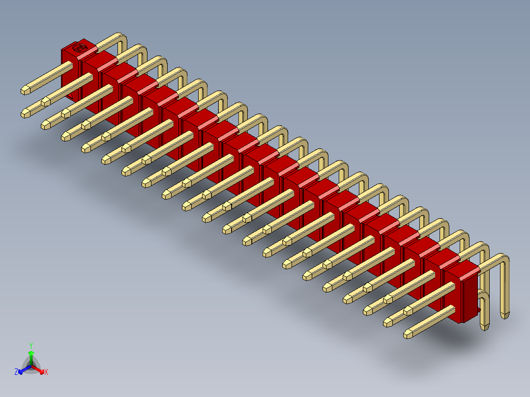 彩色公排针 100mil 2.54mm 系列-DS1022_red_2x20p_100mil_TypeD_rev1.0正等轴测图