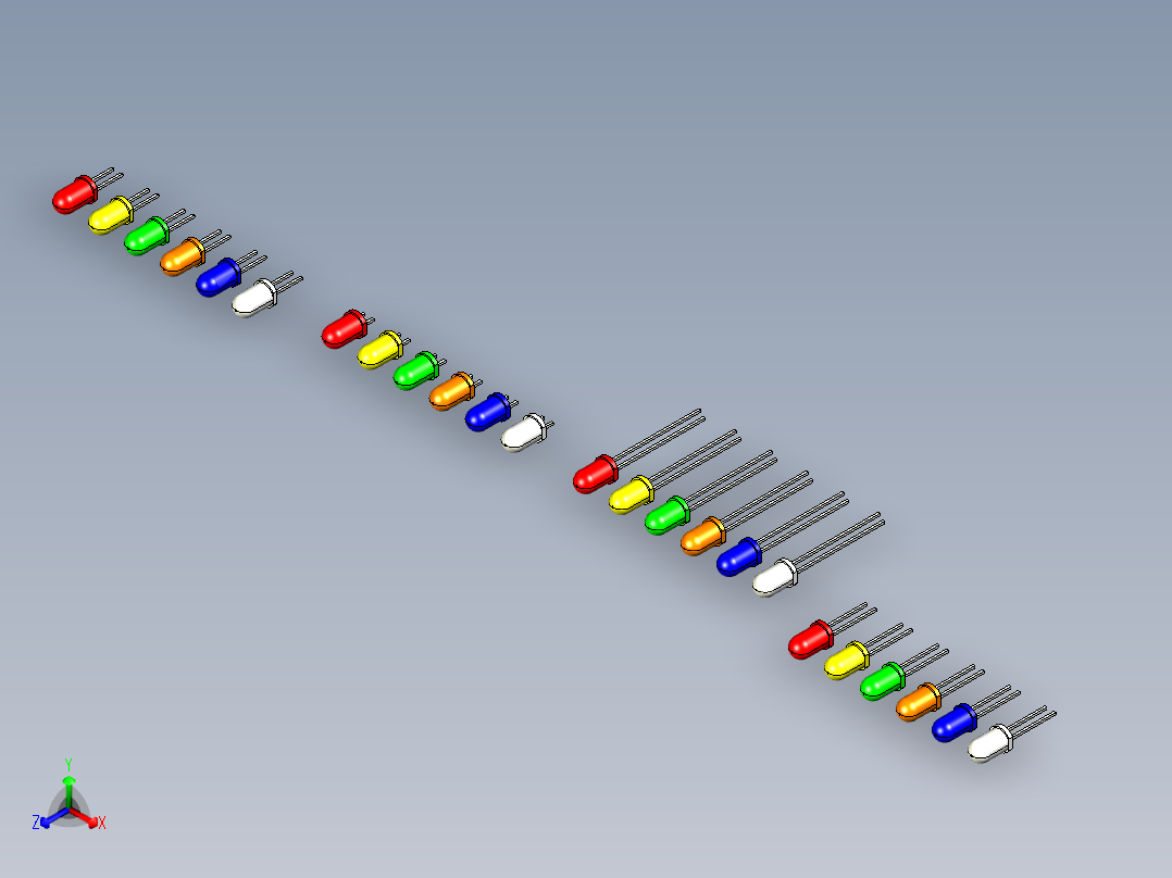 直径为5毫米、不同颜色和引脚长度的LED。间距2.54毫米