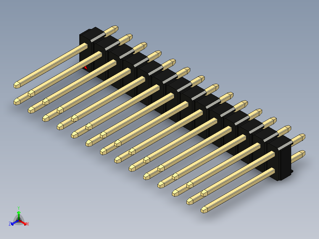 彩色公头100mil（2.54mm）系列-DS1021_black_2x14p_100mil_Type5_rev1.0正等轴测图