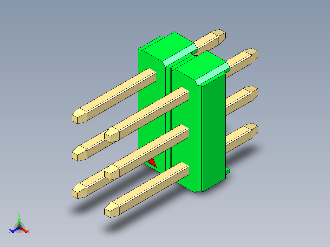 彩色公头100mil（2.54mm）系列-DS1021_green_3x02p_100mil_Type1_rev1.0正等轴测图