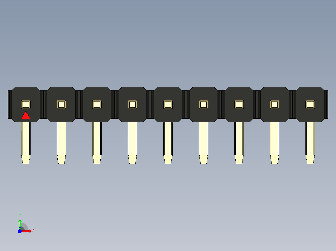 彩色公排针 100mil 2.54mm 系列-DS1022_black_1x09p_100mil_TypeD_rev1.0前视图