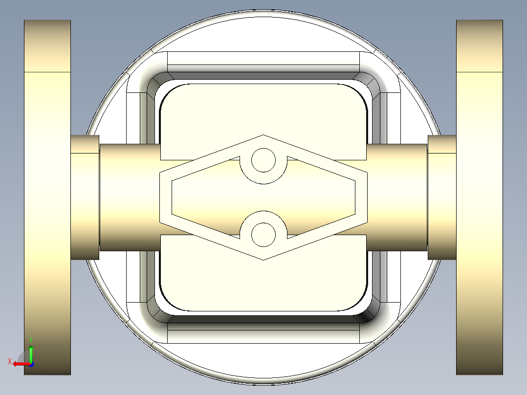 7DKMOAMCP NO-DA 气动隔膜阀、常开型双作用，固定法兰，钻孔ANSI B16.5条款150 # FF。面对面根据EN 558-1 PP-H后视图