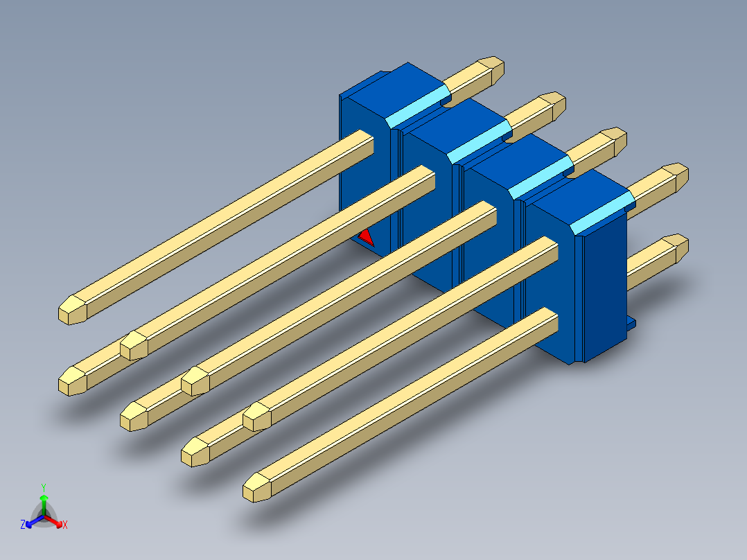 彩色公头100mil（2.54mm）系列-DS1021_blue_2x04p_100mil_Type5_rev1.0正等轴测图