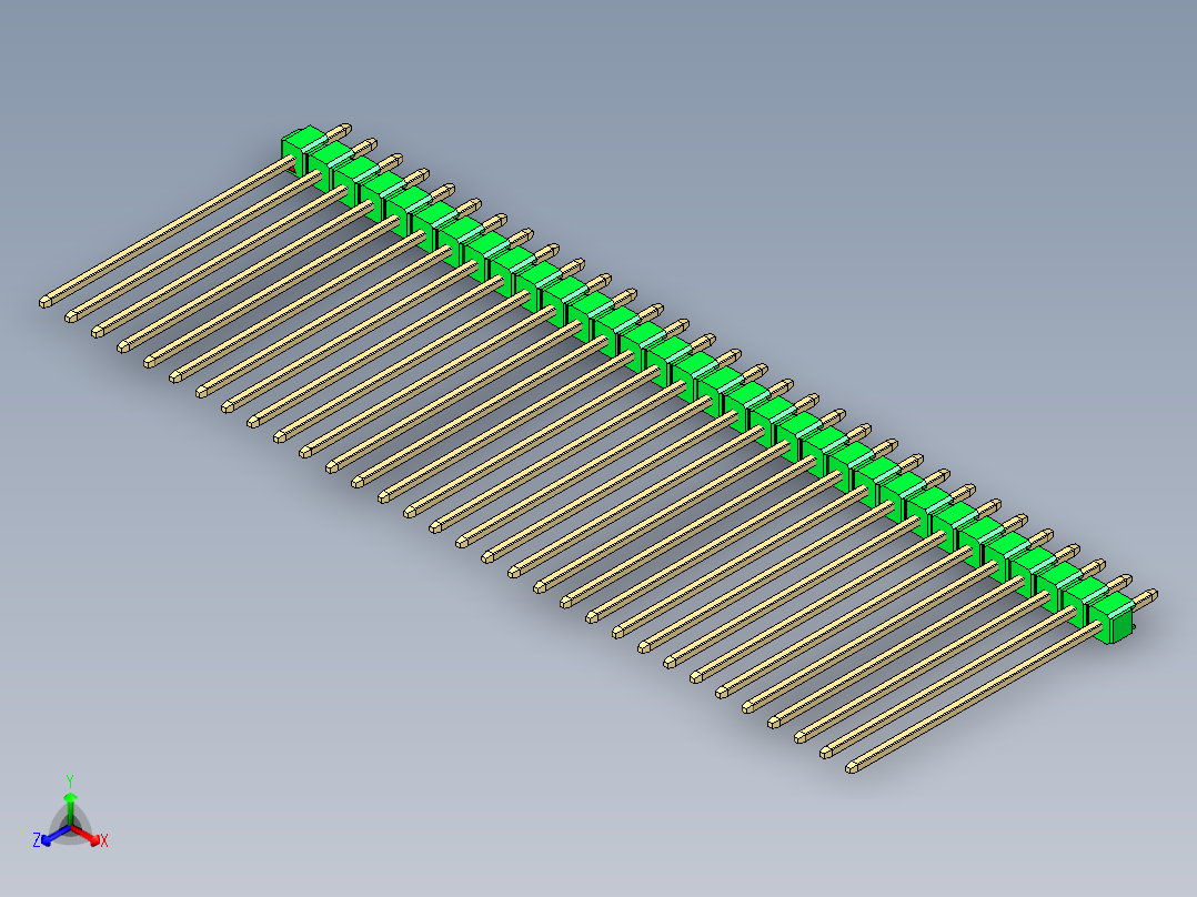 彩色公头100mil（2.54mm）系列-DS1021_green_1x32p_100mil_Type43_rev1.0正等轴测图