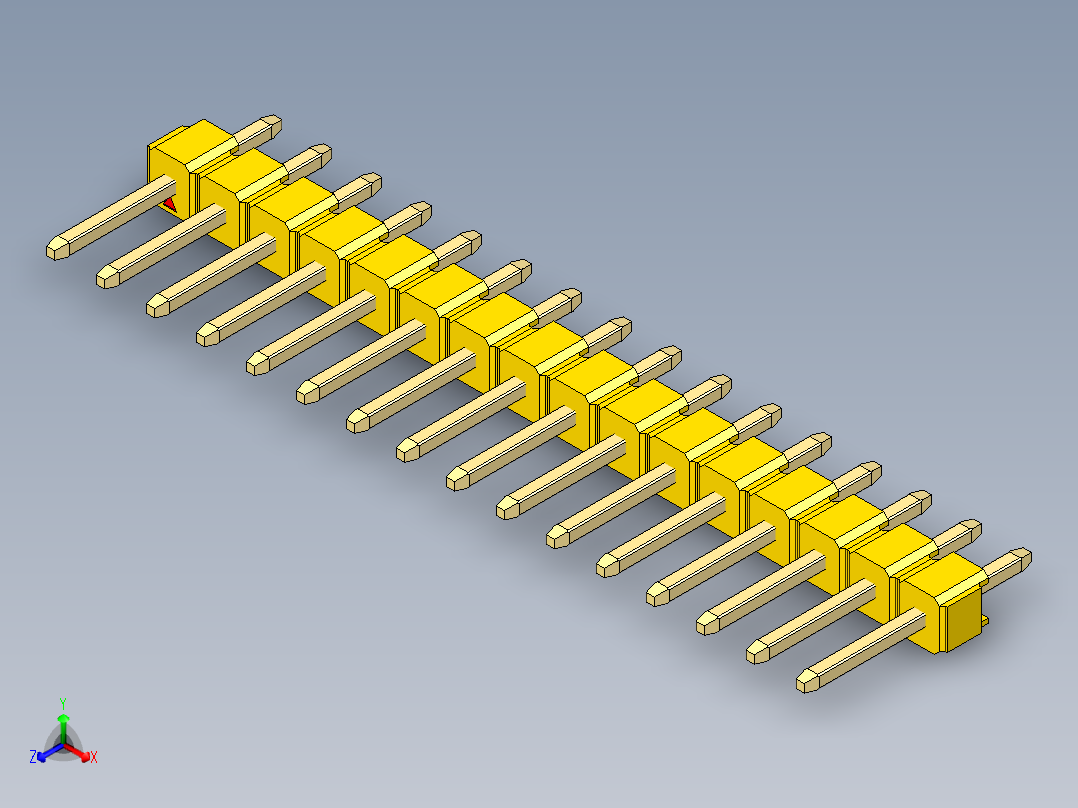 彩色公头100mil（2.54mm）系列-DS1021_yellow_1x16p_100mil_Type1_rev1.0正等轴测图