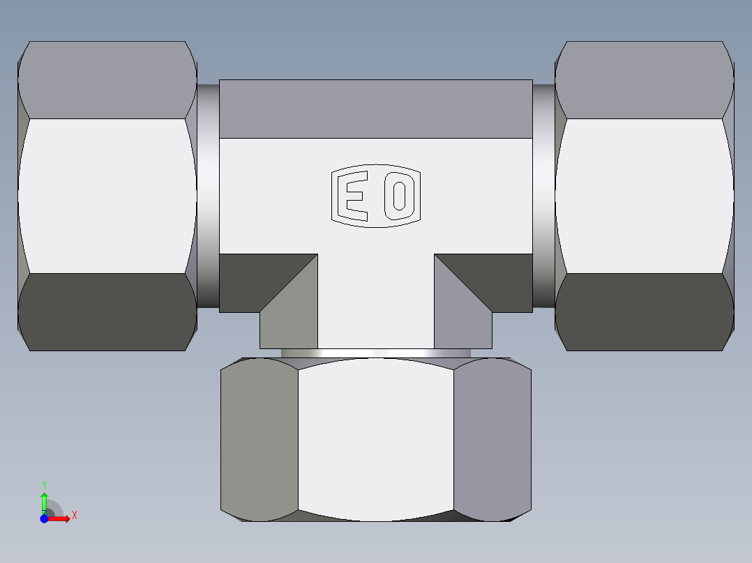 卡套式工业通用硬管接头EO_Swivel_nut_branch_tee_ET20ZS71前视图