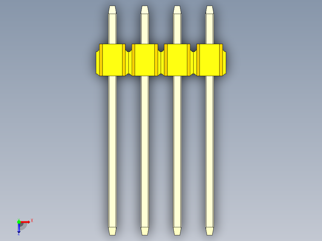彩色公头100mil（2.54mm）系列-DS1021_yellow_1x04p_100mil_Type5_rev1.0俯视图