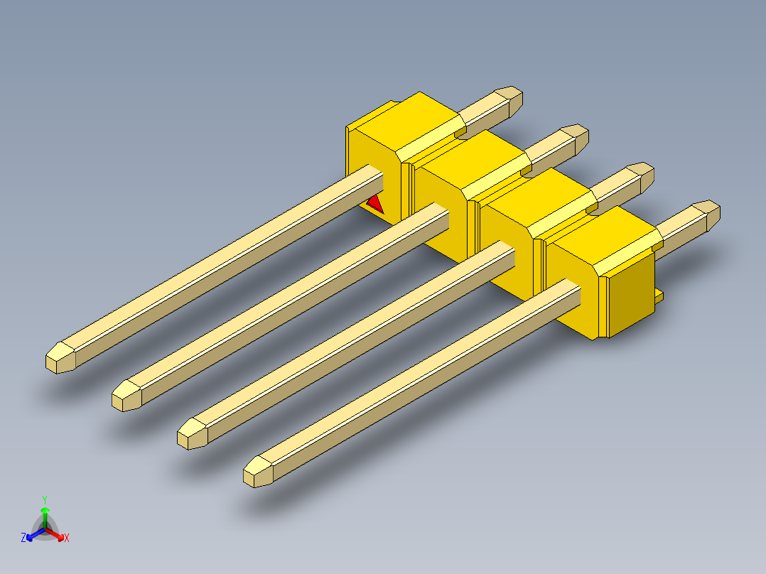 彩色公头100mil（2.54mm）系列-DS1021_yellow_1x04p_100mil_Type5_rev1.0正等轴测图