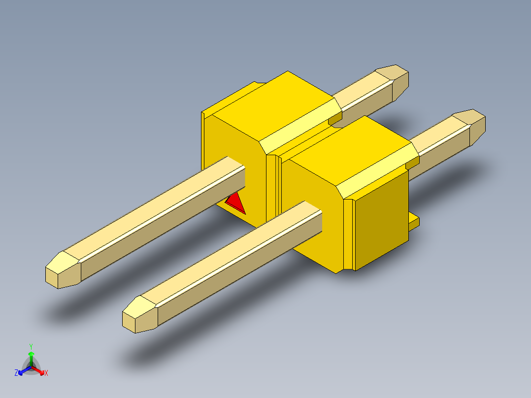 彩色公头100mil（2.54mm）系列-DS1021_yellow_1x02p_100mil_Type1_rev1.0正等轴测图