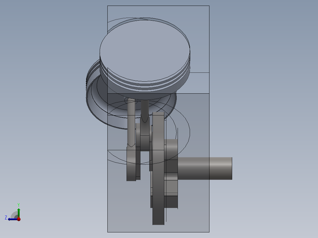 这是一个V型双引擎利用齿轮和曲柄产生直线运动右视图