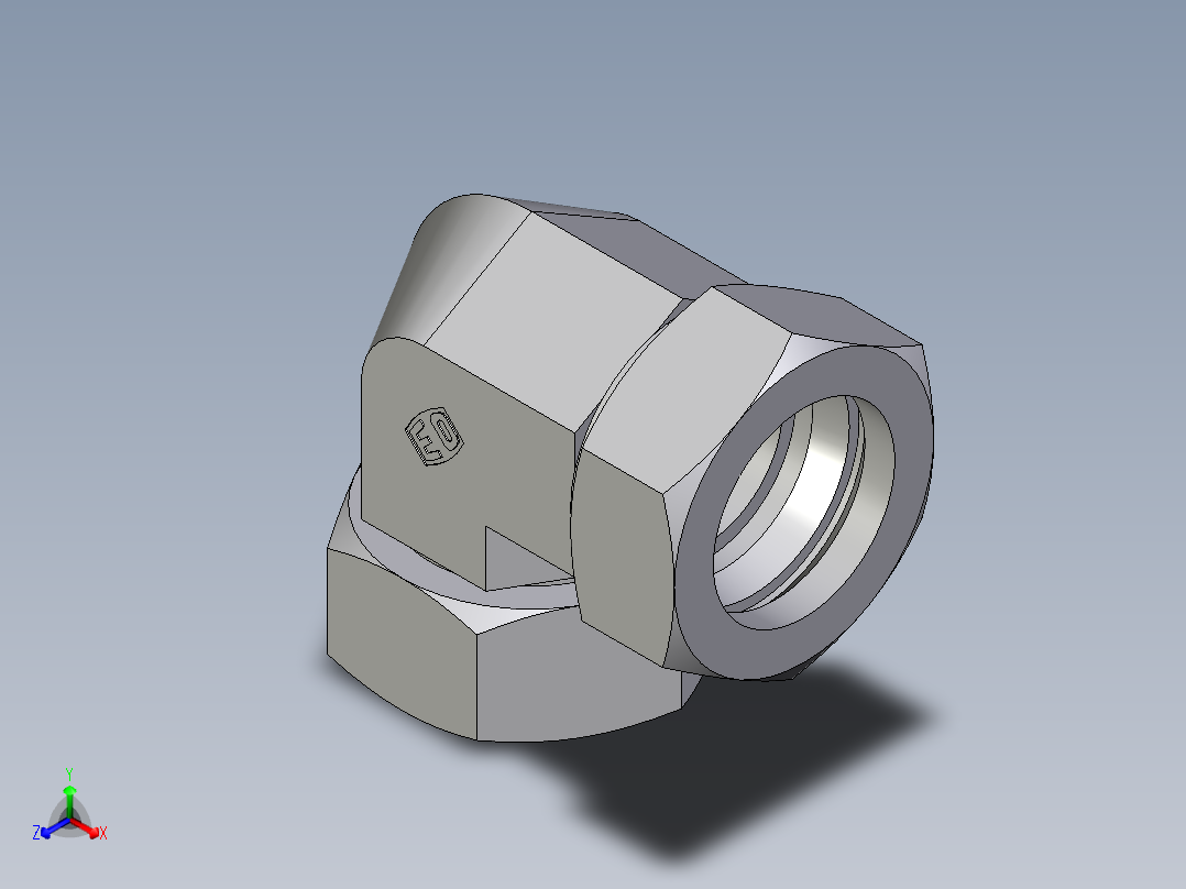 卡套式工业通用硬管接头EO_Swivel_nut_elbow_EW42ZL71正等轴测图