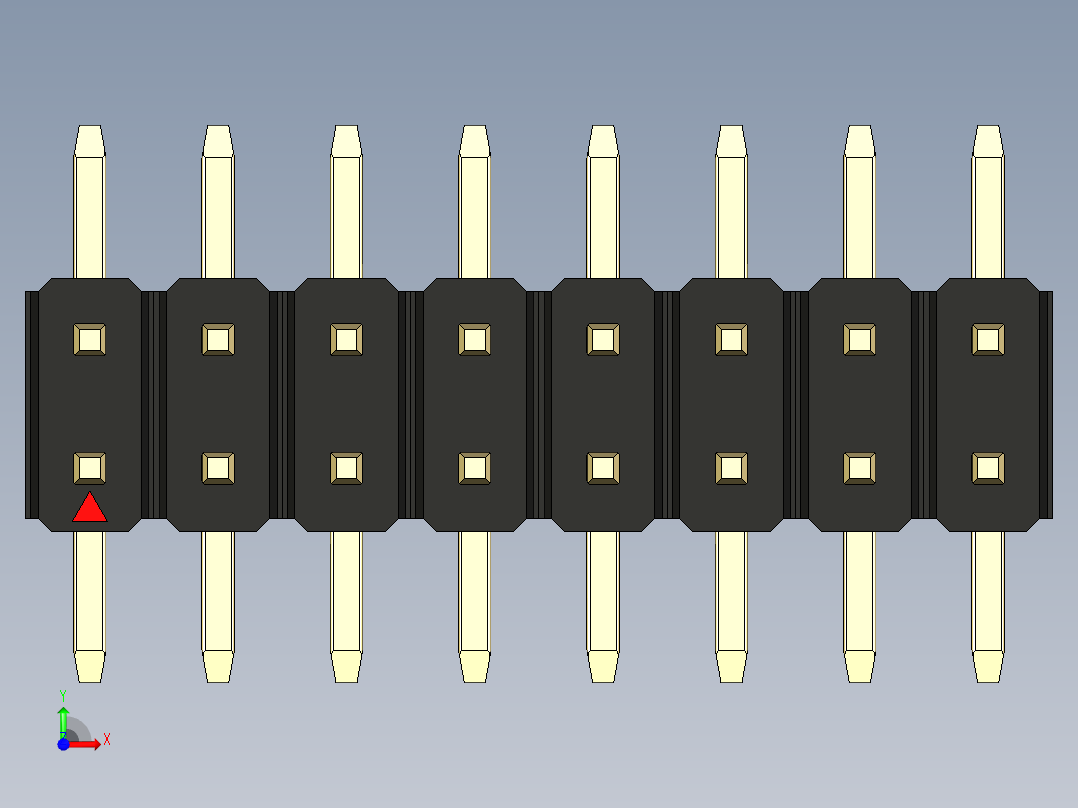 彩色公排针 100mil 2.54mm 系列-DS1022_black_16p_100mil_TypeSMT_rev1.0前视图