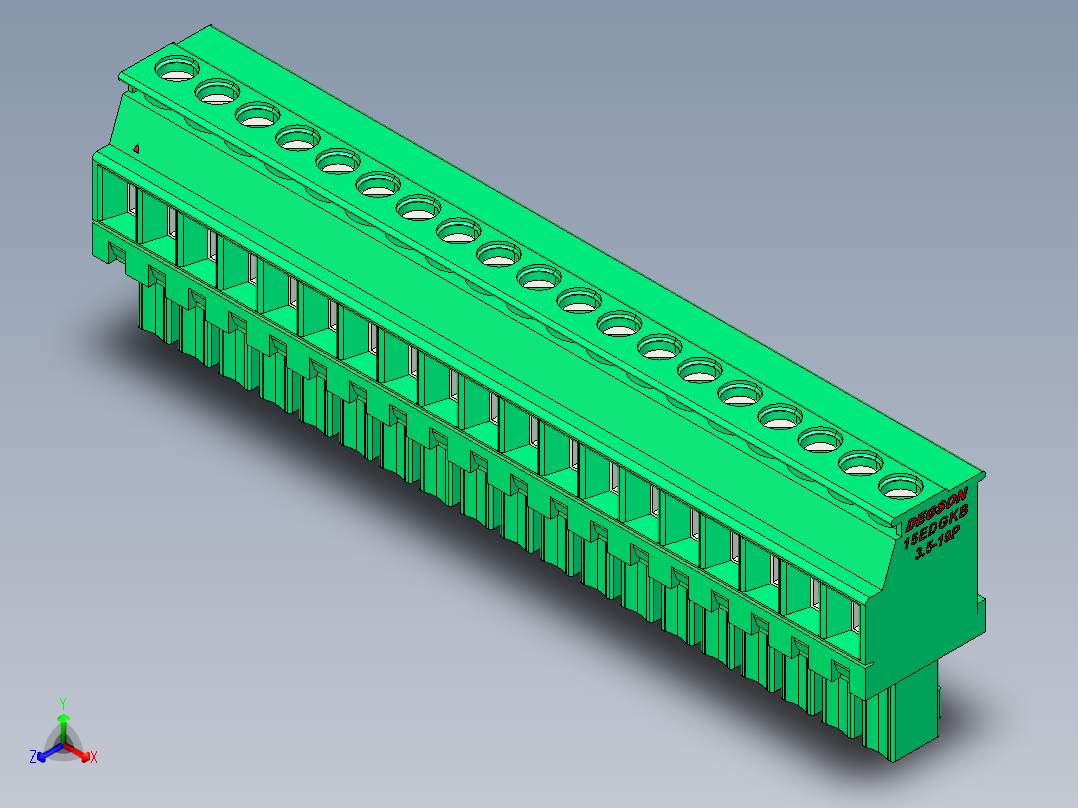 DEGSON 15EDG 系列 3.5mm 插拔式接线端子 FullPack-15EDGKB-3.5-19P-14-00AH正等轴测图