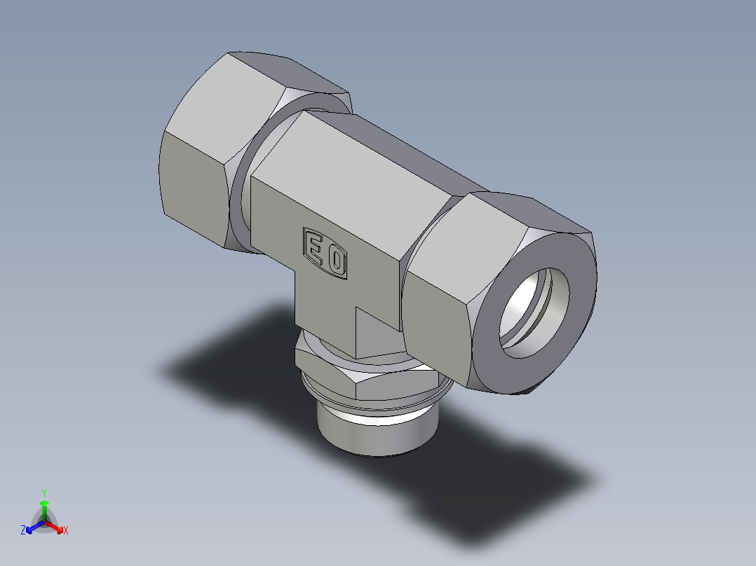 卡套式工业通用硬管接头EO_Adjustable_locknut_branch_tee_TEE18LMORCF正等轴测图