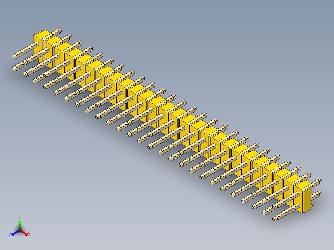 彩色公头100mil（2.54mm）系列-DS1021_yellow_2x26p_100mil_Type1_rev1.0正等轴测图