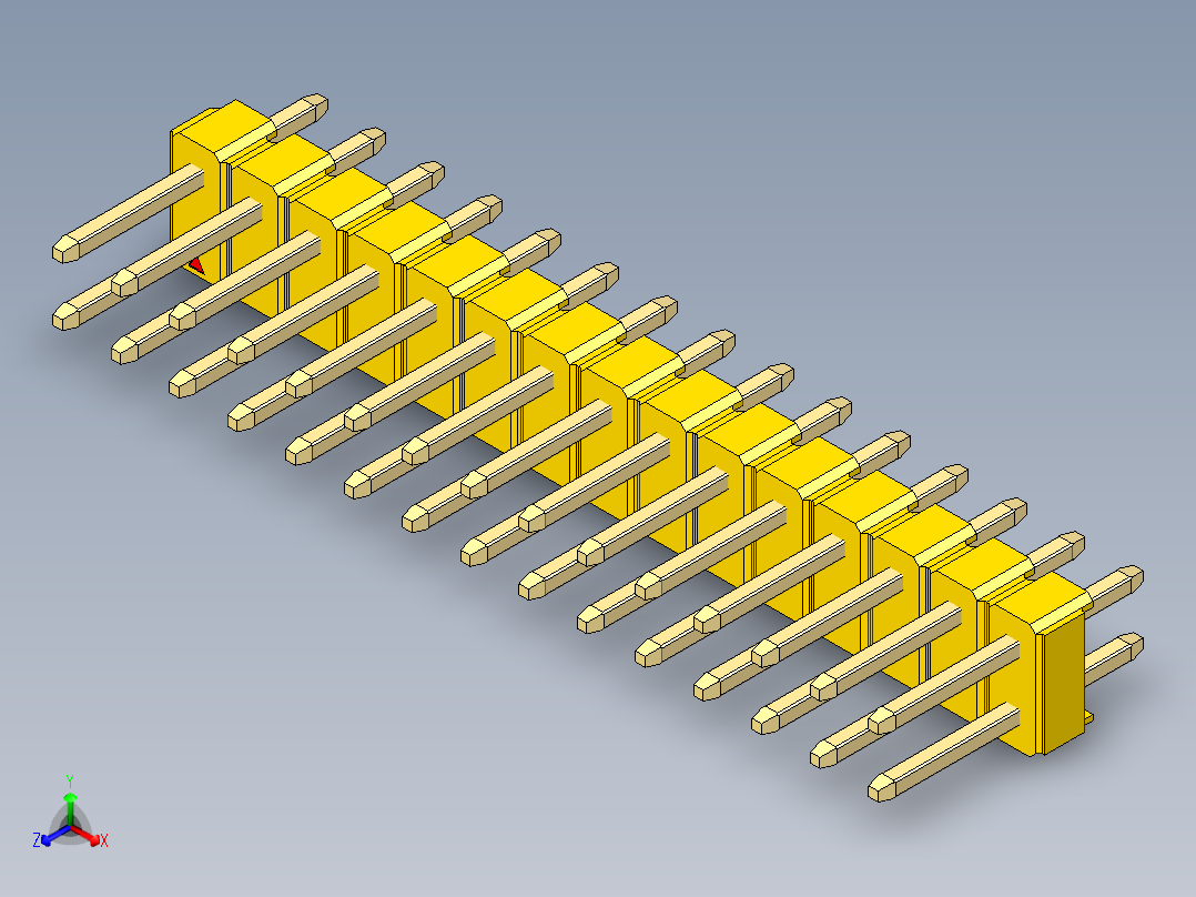 彩色公头100mil（2.54mm）系列-DS1021_yellow_2x15p_100mil_Type1_rev1.0正等轴测图