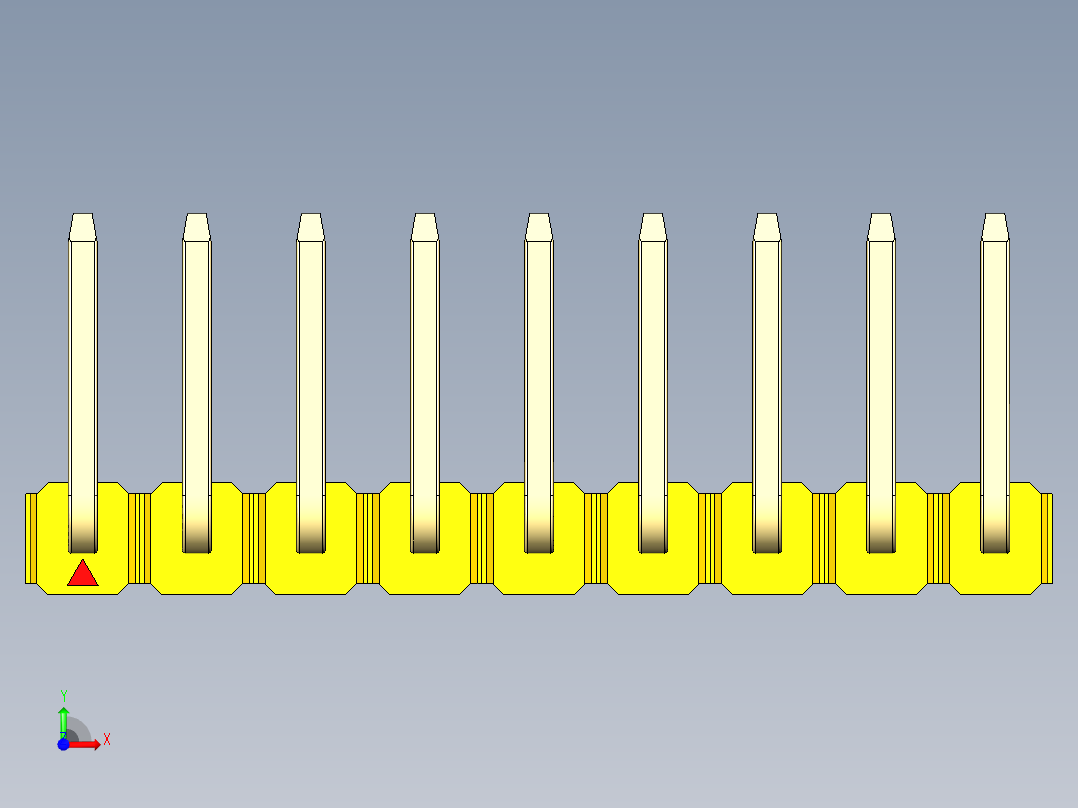 彩色公排针 100mil 2.54mm 系列-DS1022_yellow_09p_100mil_TypeU_rev1.0前视图