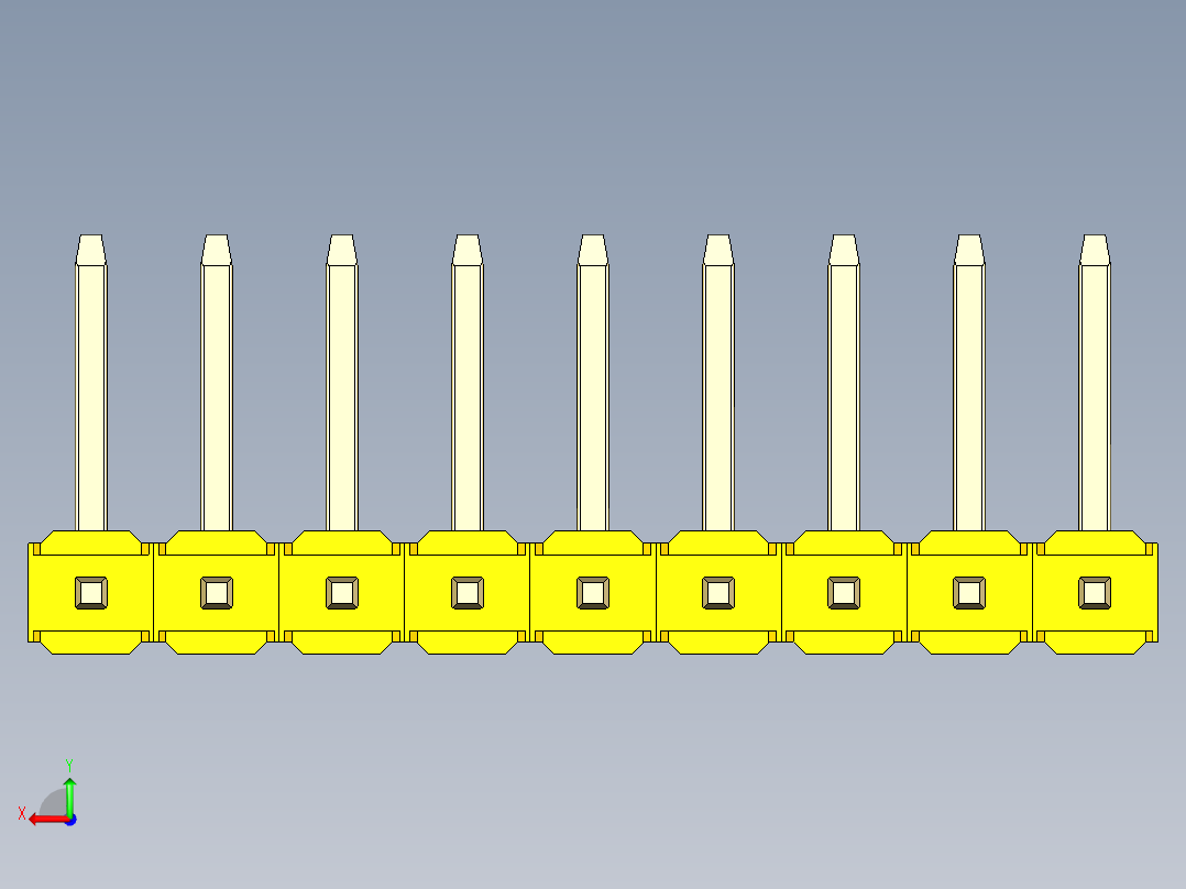 彩色公排针 100mil 2.54mm 系列-DS1022_yellow_09p_100mil_TypeU_rev1.0后视图