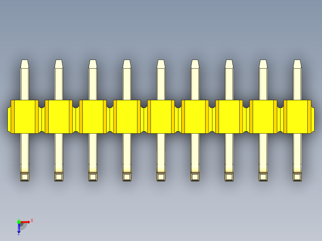 彩色公排针 100mil 2.54mm 系列-DS1022_yellow_09p_100mil_TypeU_rev1.0俯视图