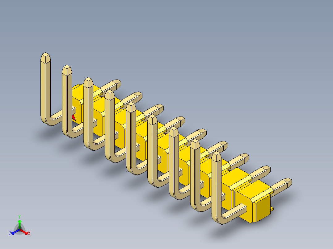 彩色公排针 100mil 2.54mm 系列-DS1022_yellow_09p_100mil_TypeU_rev1.0正等轴测图