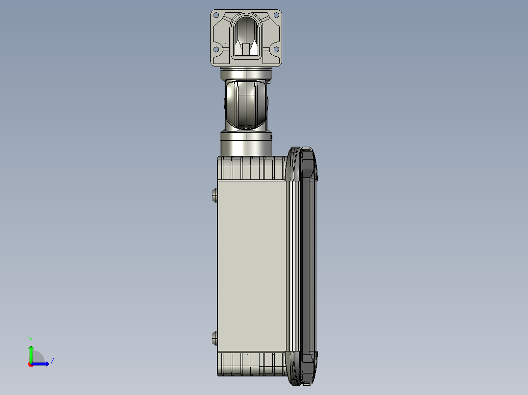 向上墙座+90度箱体连接器+控制箱左视图