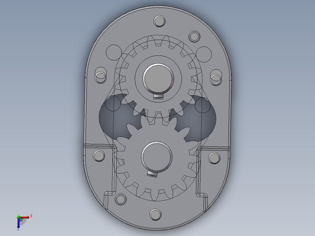 Q180-外啮合齿轮泵的设计及运动仿真【三维SolidWorks】俯视图