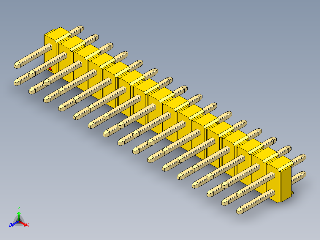 彩色公头100mil（2.54mm）系列-DS1021_yellow_2x16p_100mil_Type1_rev1.0正等轴测图