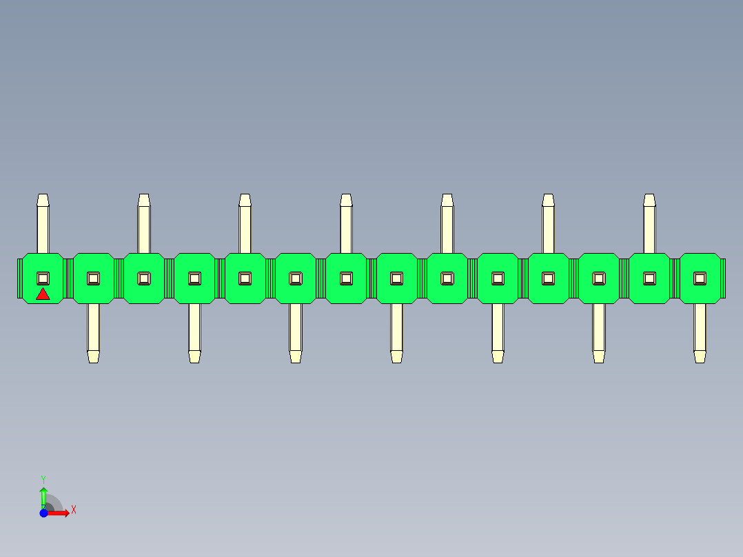 彩色公排针 100mil 2.54mm 系列-DS1022_green_14p_100mil_Type_SMT_R1_rev1.0前视图