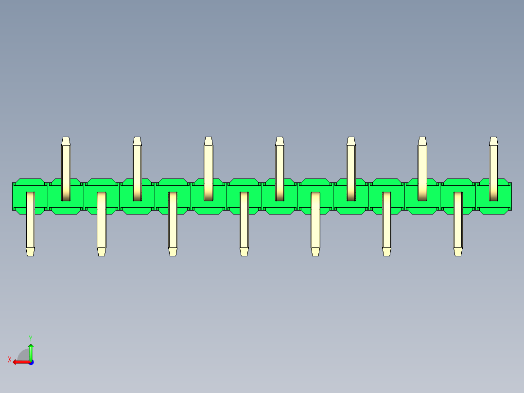 彩色公排针 100mil 2.54mm 系列-DS1022_green_14p_100mil_Type_SMT_R1_rev1.0后视图