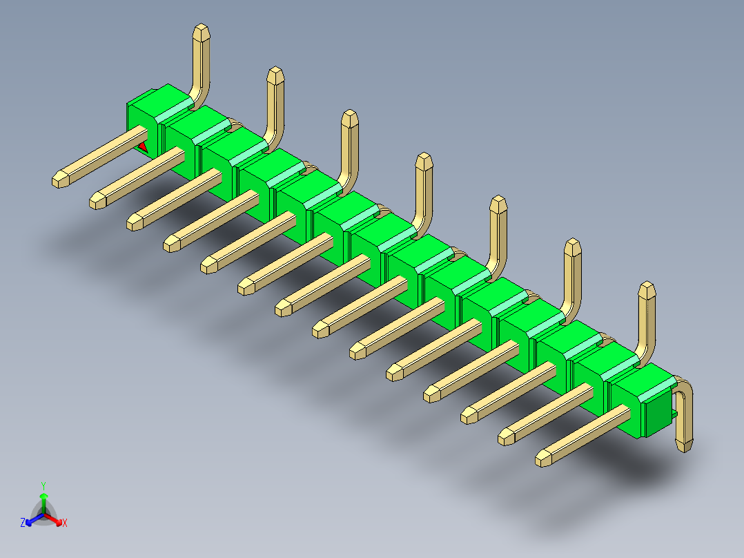 彩色公排针 100mil 2.54mm 系列-DS1022_green_14p_100mil_Type_SMT_R1_rev1.0正等轴测图