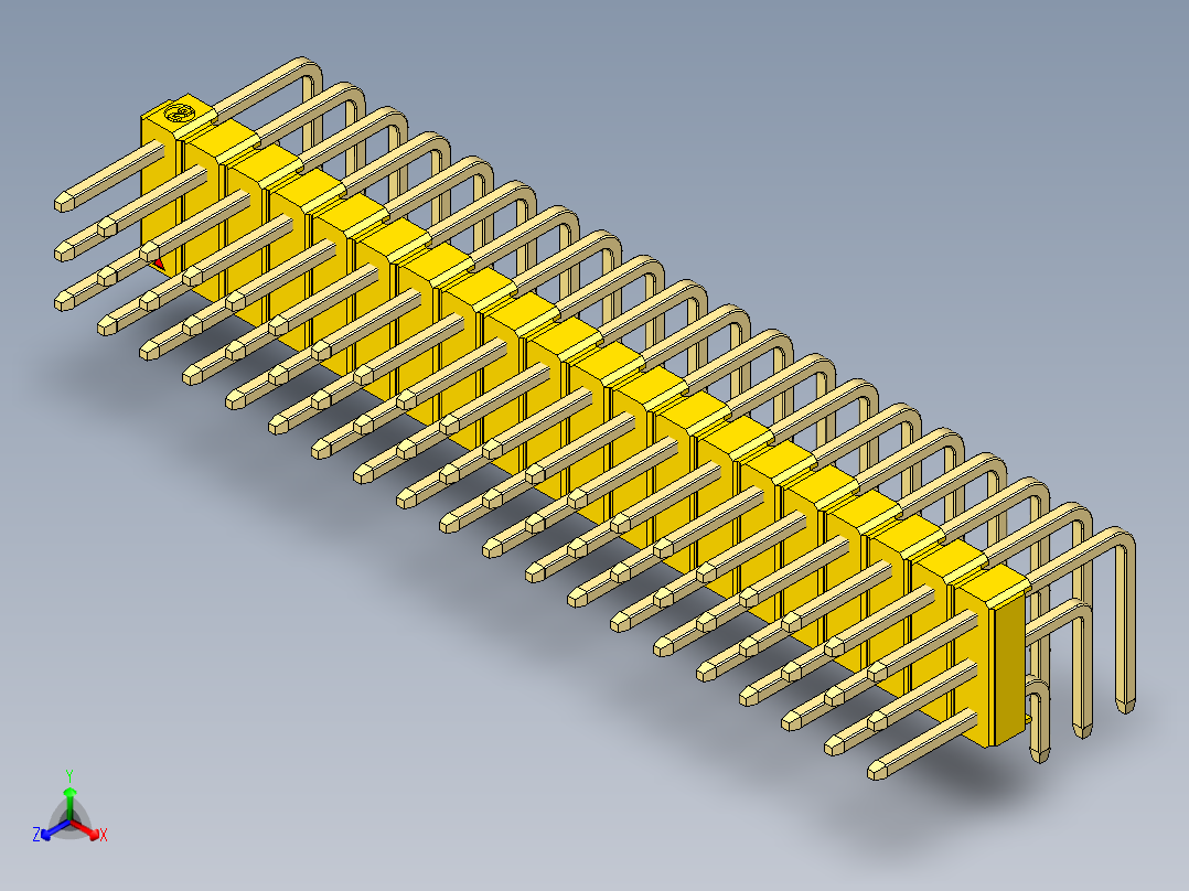 彩色公排针 100mil 2.54mm 系列-DS1022_yellow_3x20p_100mil_TypeD_rev1.0正等轴测图
