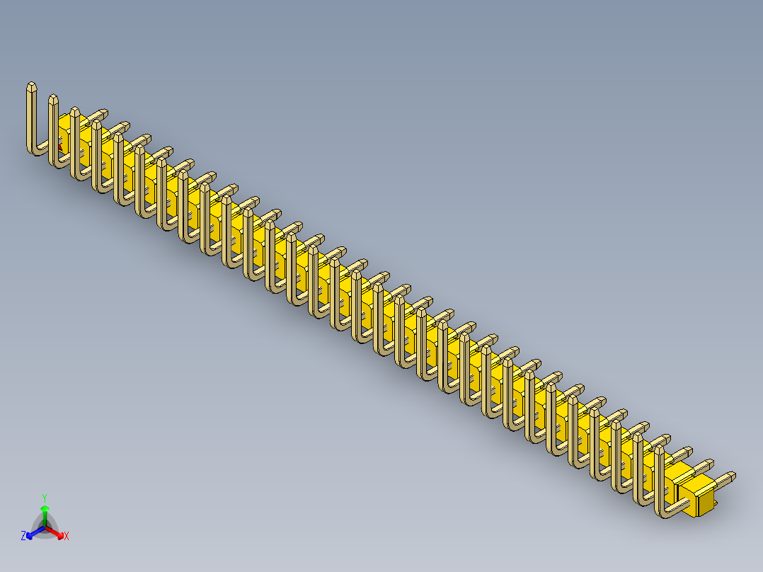 彩色公排针 100mil 2.54mm 系列-DS1022_yellow_30p_100mil_TypeU_rev1.0正等轴测图