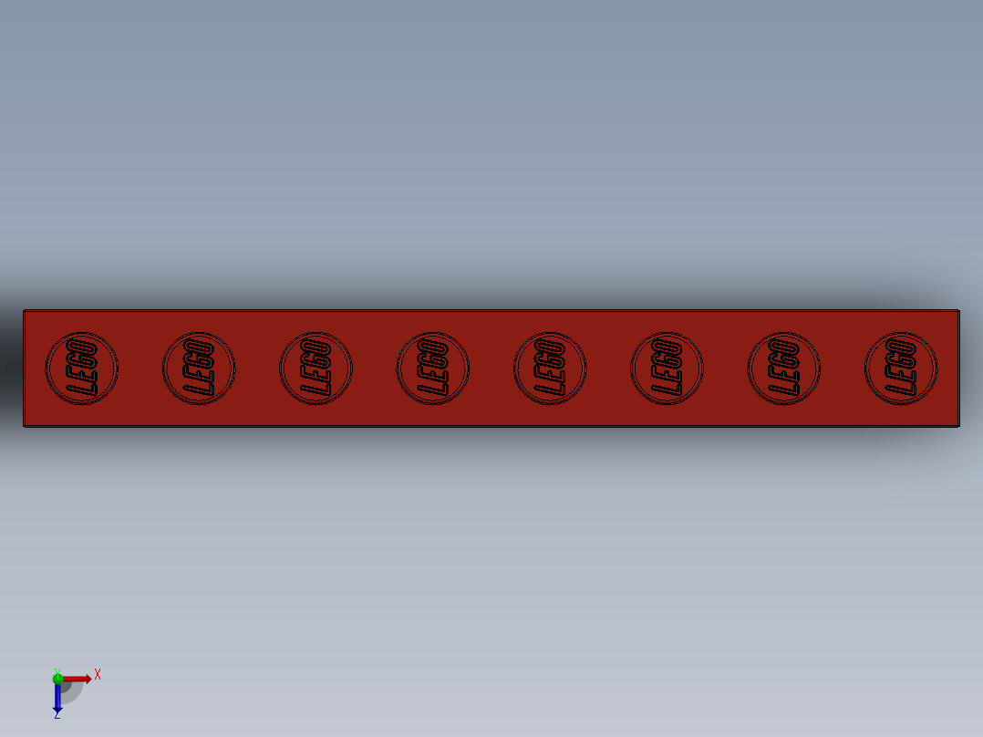 乐高套装 4421基本积木-300821 Bright Red Brick 1 x 8.SLDPRT俯视图