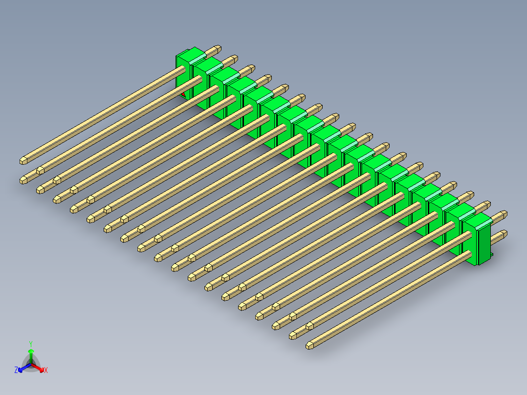 彩色公头100mil（2.54mm）系列-DS1021_green_2x18p_100mil_Type43_rev1.0正等轴测图