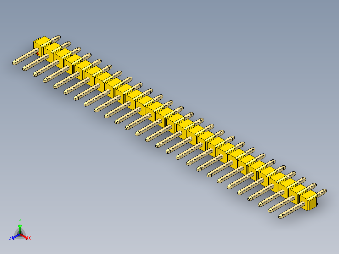 彩色公头100mil（2.54mm）系列-DS1021_yellow_1x27p_100mil_Type1_rev1.0正等轴测图