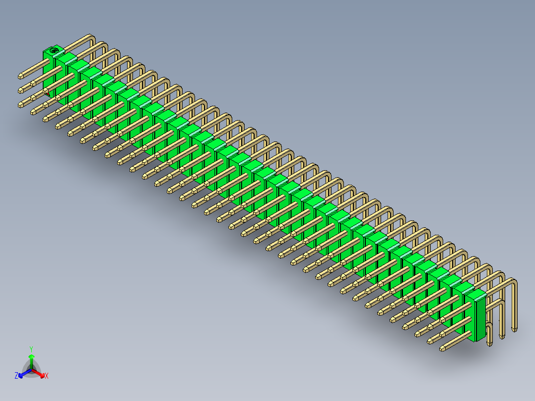 彩色公排针 100mil 2.54mm 系列-DS1022_green_3x35p_100mil_TypeD_rev1.0正等轴测图