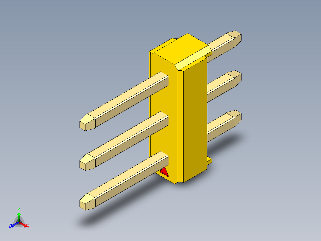 彩色公头100mil（2.54mm）系列-DS1021_yellow_3x01p_100mil_Type1_rev1.0正等轴测图