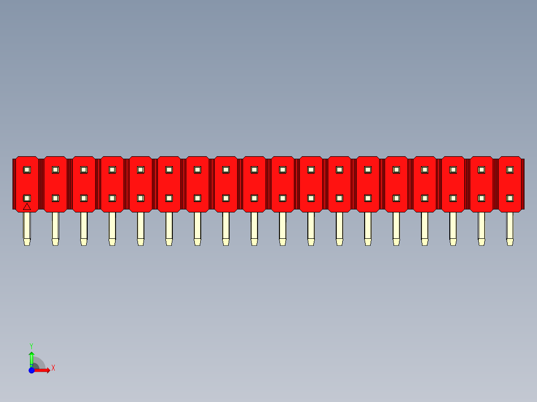 彩色公排针 100mil 2.54mm 系列-DS1022_red_2x18p_100mil_TypeD_rev1.0前视图