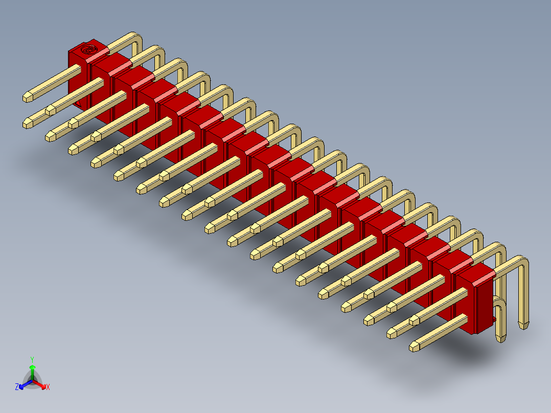 彩色公排针 100mil 2.54mm 系列-DS1022_red_2x18p_100mil_TypeD_rev1.0正等轴测图