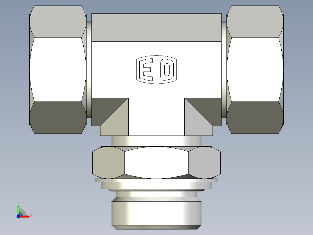 卡套式工业通用硬管接头EO_Adjustable_locknut_branch_tee_TEE28LRCF前视图