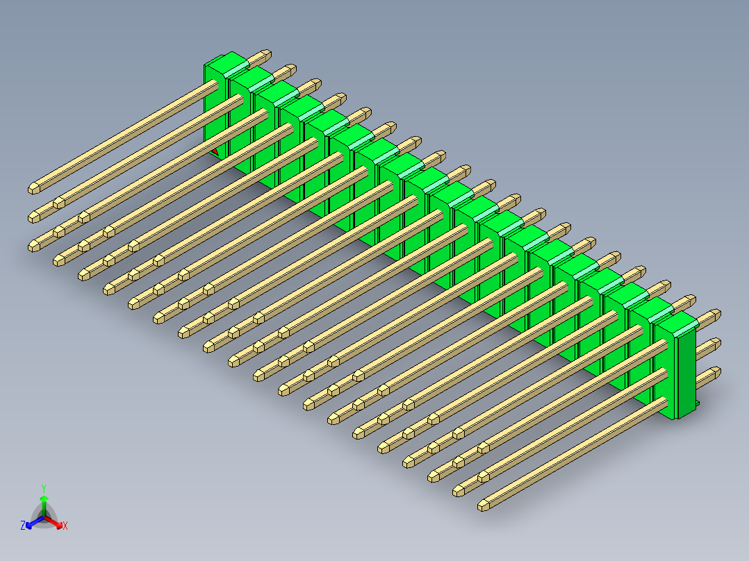 彩色公头100mil（2.54mm）系列-DS1021_green_3x19p_100mil_Type19_rev1.0正等轴测图