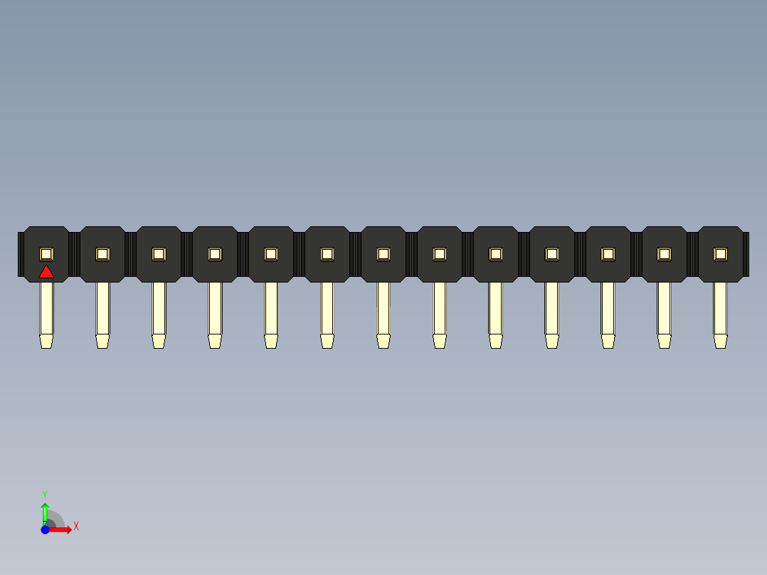 彩色公排针 100mil 2.54mm 系列-DS1022_black_1x13p_100mil_TypeD_rev1.0前视图