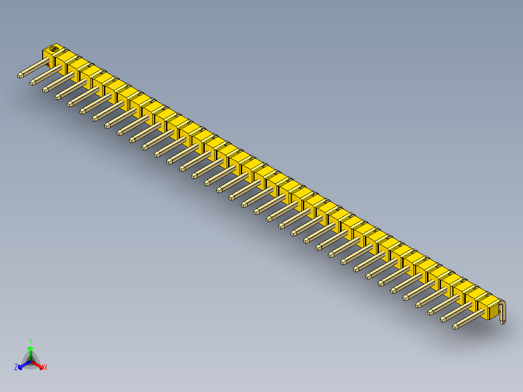 彩色公排针 100mil 2.54mm 系列-DS1022_yellow_1x36p_100mil_TypeD_rev1.0正等轴测图