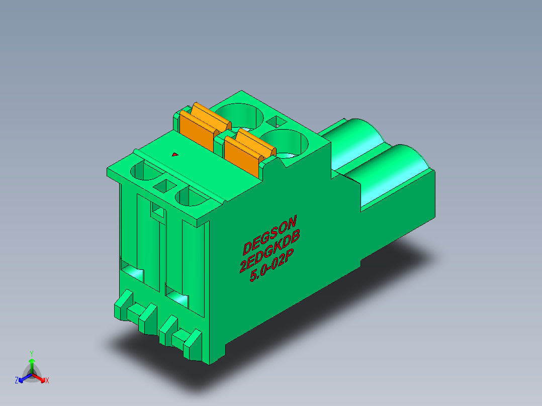 DEGSON 2EDG 系列 5.0mm 可插拔接线端子组-2EDGKDB-5.0-02P-14-00AH正等轴测图