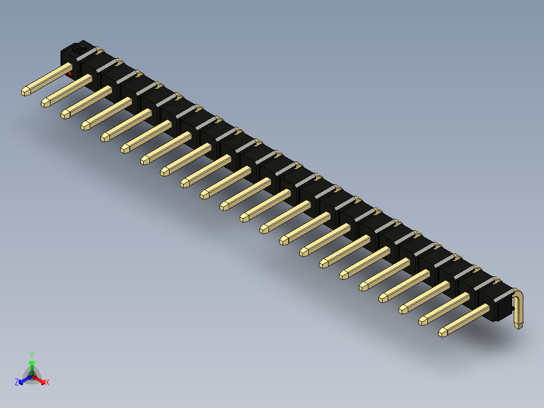 彩色公排针 100mil 2.54mm 系列-DS1022_black_1x22p_100mil_TypeD_rev1.0正等轴测图